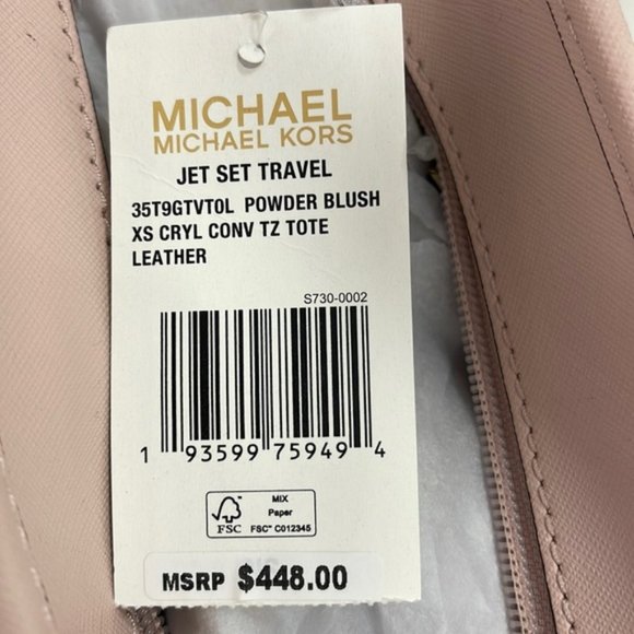 Michael Kors Jet Set Travel XS Saffiano Leather Top-Zip Tote Bag Powder Blush - Picture 2 of 16